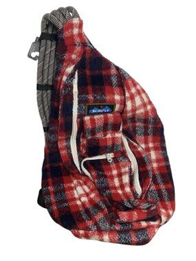 Kavu Rope Fleece Lumberjack Red White Blue Buffalo Plaid Flannel Sling Bag